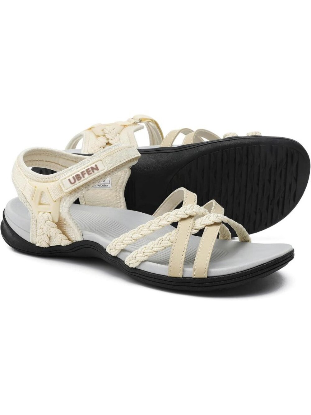 Women's Beige Adjustable Arch Support Hiking Comfort Casual Sport Sandal Shoes